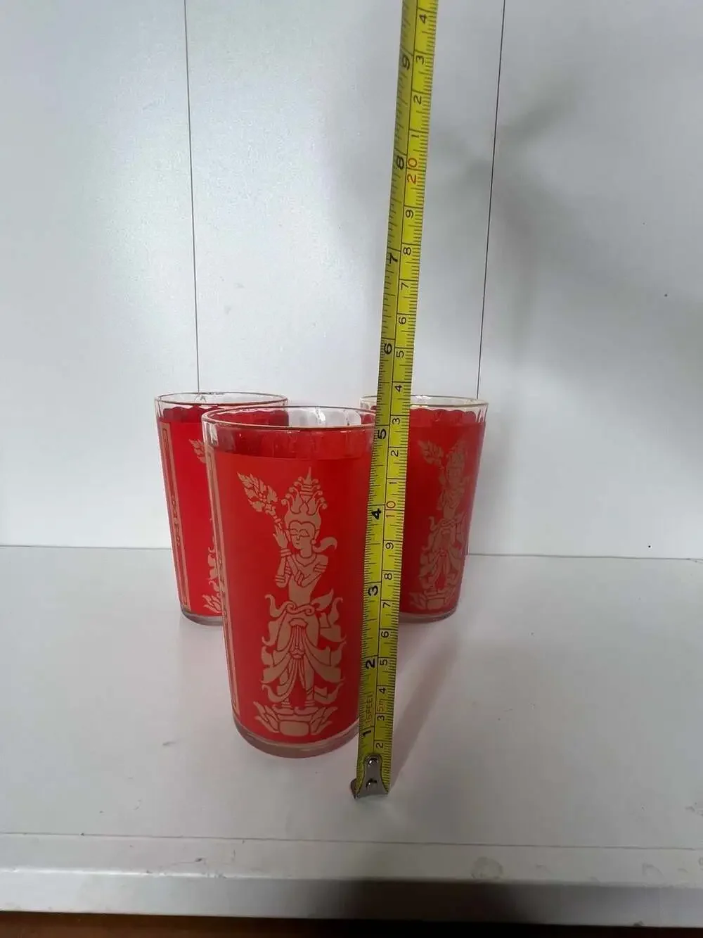 Set of 3 Vintage Mid Century Thai Goddess Lakshmi 14 Oz. Glasses
